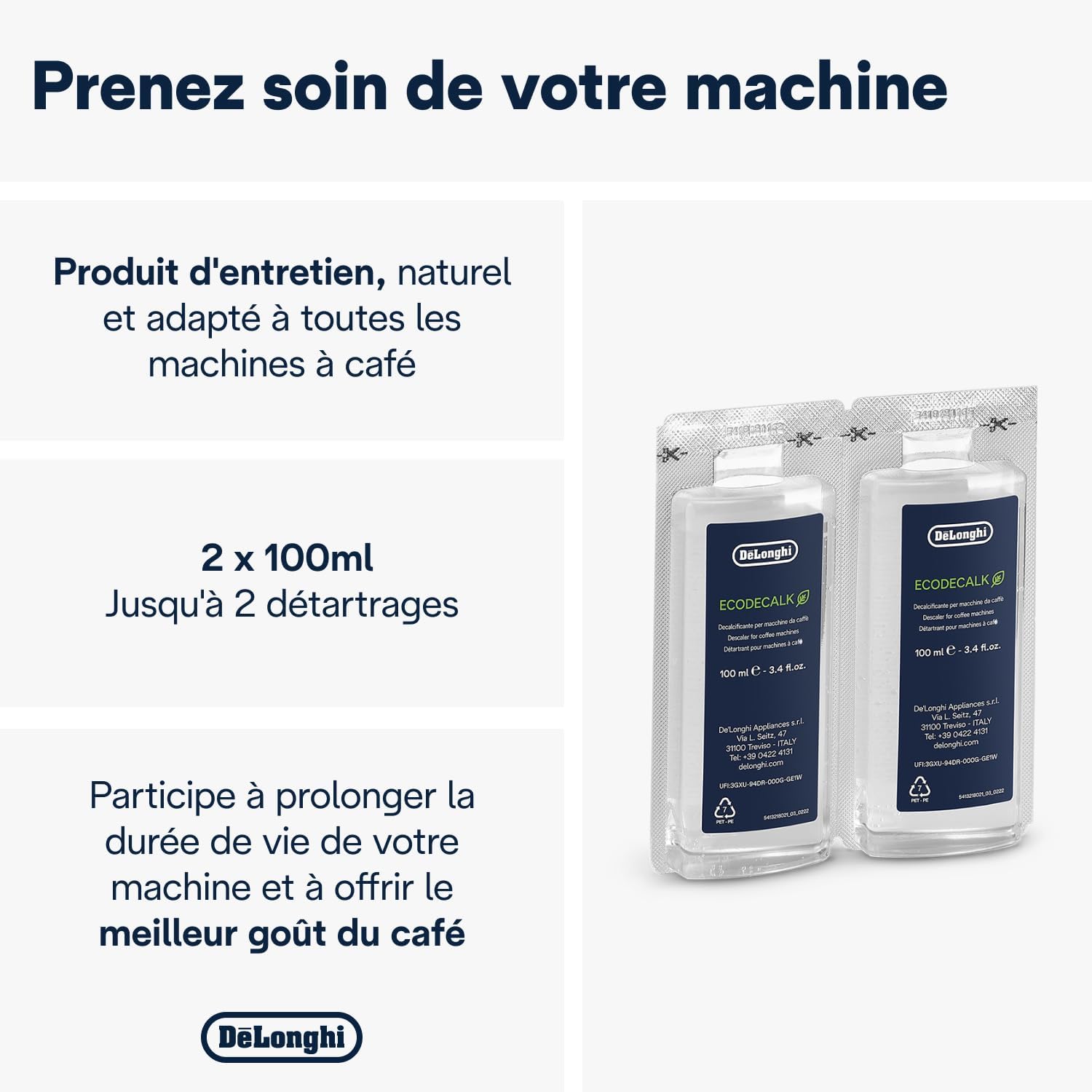 Détartrants DELONGHI DLSC200 - EcoDecalk pour machine automatique - 2 x 100ml